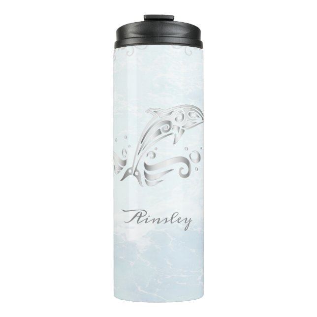 Graue Dolphin Personalisiert Thermal Tumbler Thermosbecher (Vorderseite)