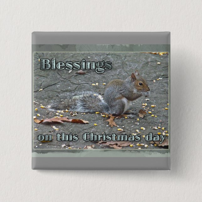 Graue Eichhörnchen Weihnachtsblessserie Button (Vorderseite)