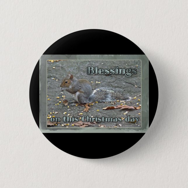 Graue Eichhörnchen Weihnachtsblessserie Button (Vorderseite)
