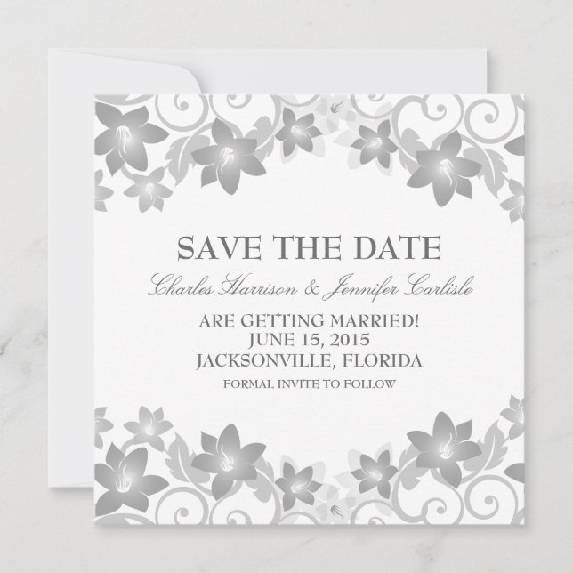 Graue, einfache Blüte Save the Date laden ein Einladung (Vorderseite)