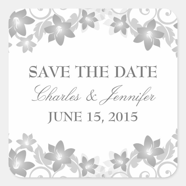 Graue, einfache, florale Save the Date Stickers (Vorderseite)