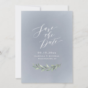 Graue einfache Kalligrafie rustikale Grünzeug Hoch Save The Date