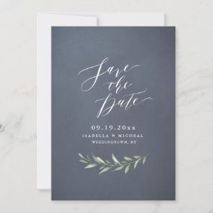 Graue einfache Kalligrafie rustikale Grünzeug Hoch Save The Date