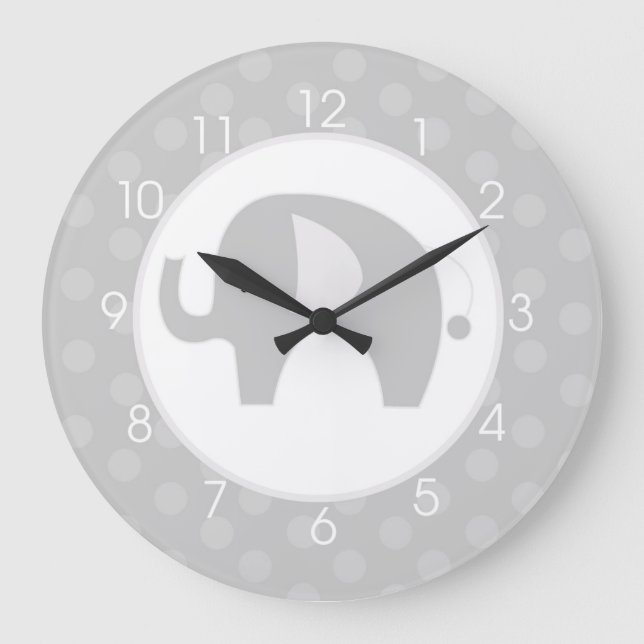 Graue Elefant-Uhr Große Wanduhr (Vorderseite)
