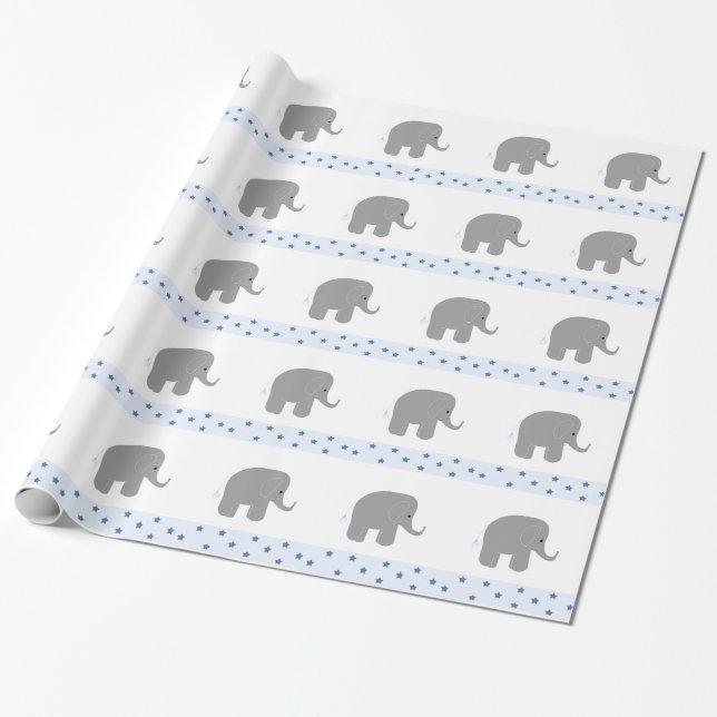 Graue Elefanten mit einer Sternengrenze Geschenkpapier (Ungerollt)