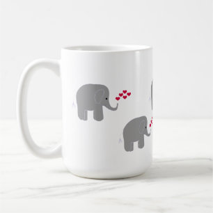 Graue Elefanten mit Sprühregen aus roten Herzen Tasse