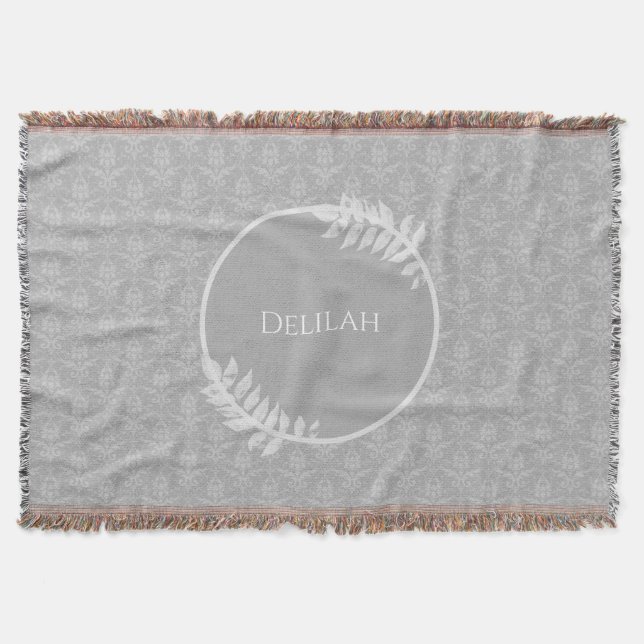 Graue Elegant Damask Personalisierte Knochendecke Decke (Vorderseite)