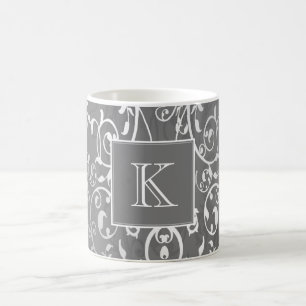Graue Elegant-Monogramm-Tasse Geblüht Kaffeetasse