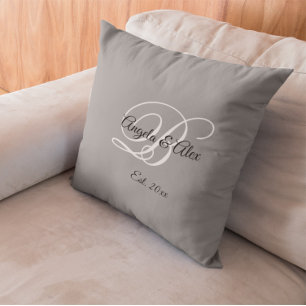 Graue elegante Hochzeits-Jubiläums-Monogramm Kissen