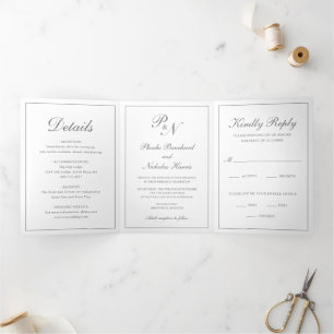Graue elegante klassische Hochzeit Dreifach Gefaltete Einladung