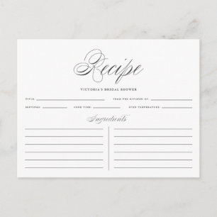 Graue, elegante Script-Brautparty-Rezept-Karte Postkarte