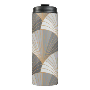 Graue Elemente mit goldenem Umriss. Nahtloses Must Thermosbecher