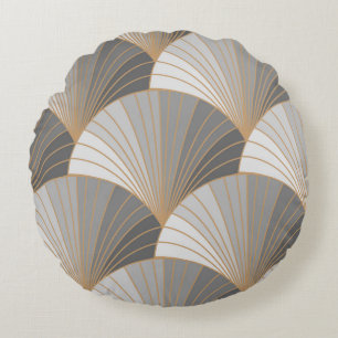 Graue Elemente mit goldener Kontur. nahtloses Must Rundes Kissen