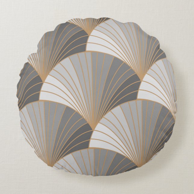 Graue Elemente mit goldener Kontur. nahtloses Must Rundes Kissen (Vorderseite)