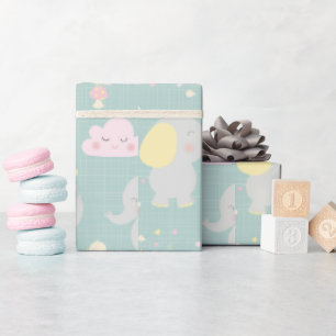 Graue Elephant Balloon Green Simple Baby Dusche Geschenkpapier