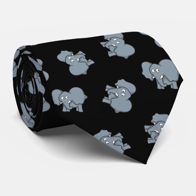 Graue Elephant Cartoon Pattern Krawatte (Gerollt)