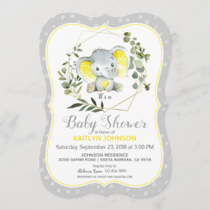 Graue Elephant Moderne Babydusche Einladung