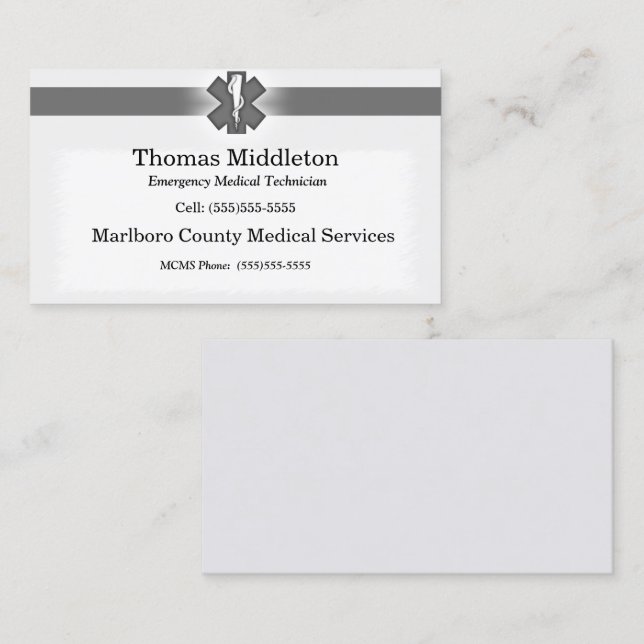 Graue EMS/EMT-Kontaktkarte Visitenkarte (Vorne/Hinten)
