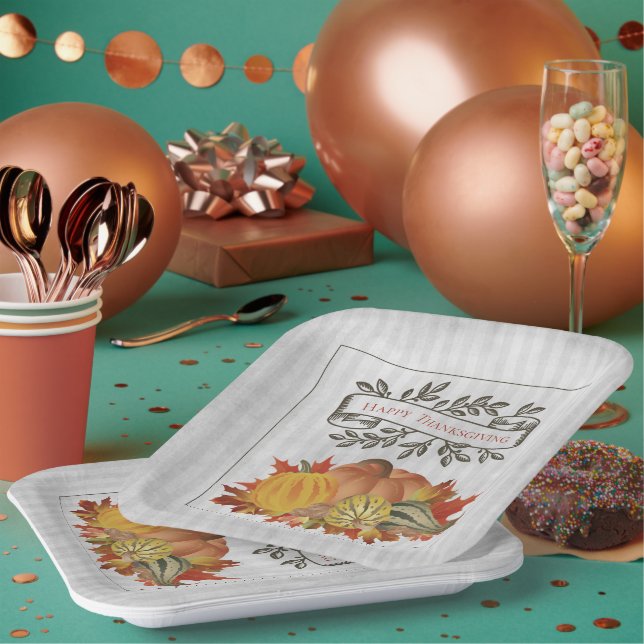 Graue Erntedank Pumpkins und Squash Pappteller (Multi)