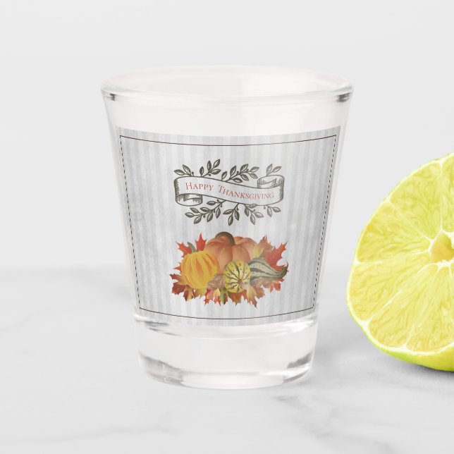 Graue Erntedank Pumpkins und Squash Schnapsglas (Vorderseite)