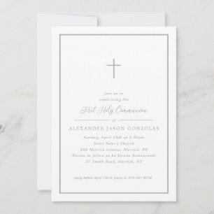 Graue erste heilige Kommunion Pink Cross Simple Fr Einladung