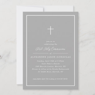 Graue erste heilige Kommunion Pink Cross Simple Fr Einladung