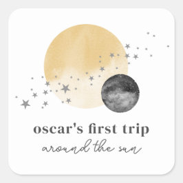 Graue erste Reise um die Sonne Quadratischer Aufkleber