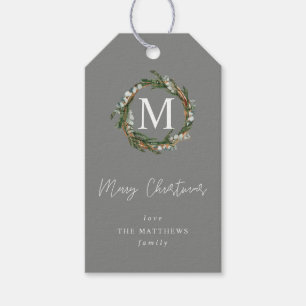 Graue Eukalyptus-Kranz-Monogramm-Geschenkanhänger Geschenkanhänger