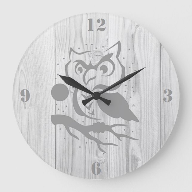 Graue Eulen-Wanduhr Große Wanduhr (Vorderseite)