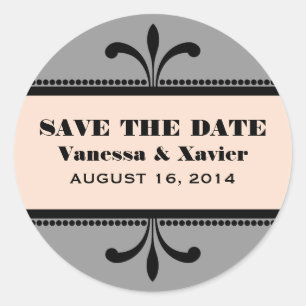 Graue/Extravagante Art-Deco-Sticker Save the Date Runder Aufkleber