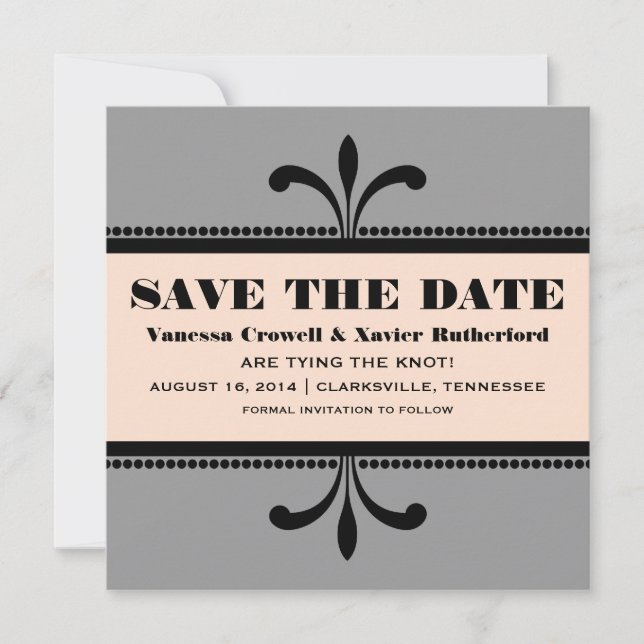 Graue/Extravagante Kunst-Déco Save the Date einlad (Vorderseite)