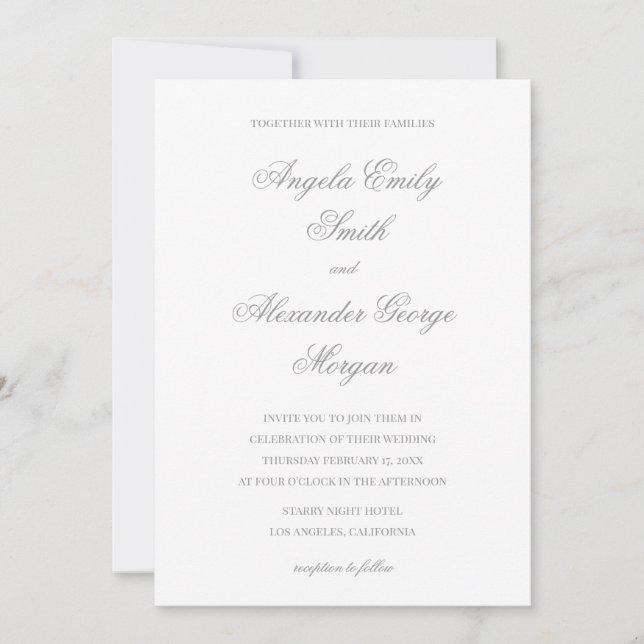 Graue Extravagante Script Calligrafy Wedding Einladung (Vorderseite)