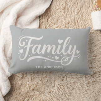 Graue Familienherz-Schrift-Monogramm Lendenkissen