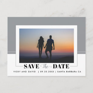 Graue Farbblockhochzeit Speichern Sie das Date-Fot Postkarte