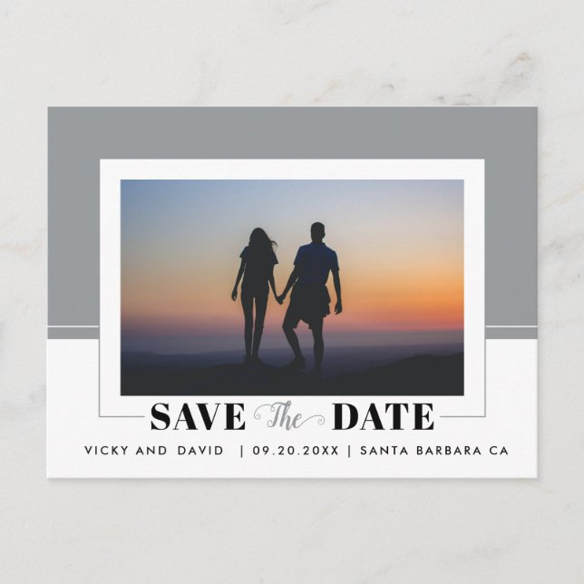 Graue Farbblockhochzeit Speichern Sie das Date-Fot Postkarte (Vorderseite)