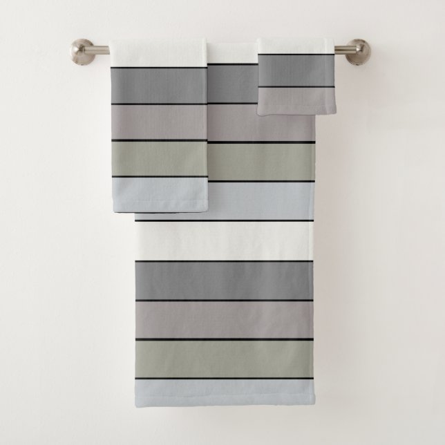Graue Farbtöne mit schwarzen Streifen auf Aquarell Badhandtuch Set (Insitu)