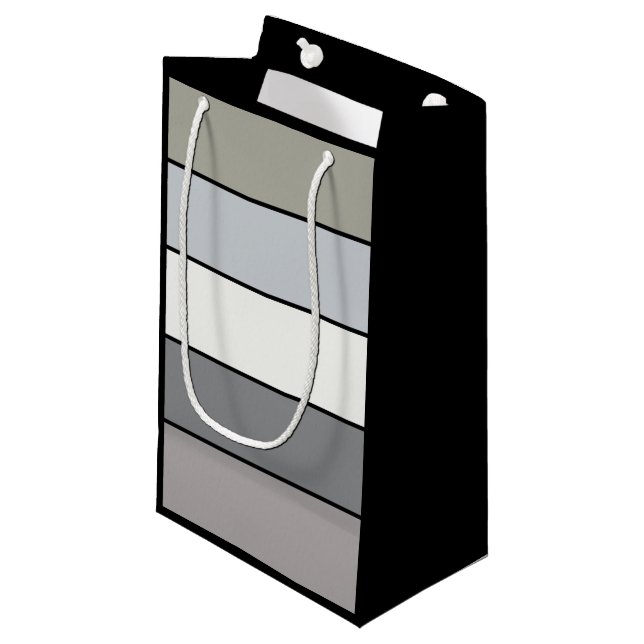 Graue Farbtöne mit schwarzen Streifen auf Aquarell Kleine Geschenktüte (Vorderseite Schrägansicht)