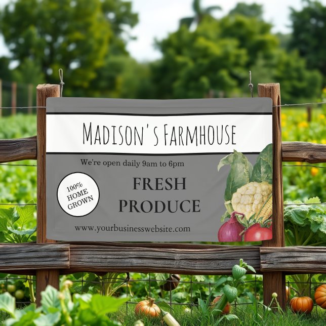 Graue Farmhouse Produce Farm Business Banner (Von Creator hochgeladen)