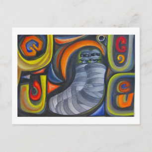 Graue Figur und farbenfrohe Spiralen von Hassan Wa Postkarte
