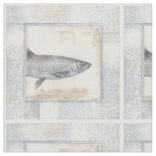 Graue Fische auf beige Hintergrund Stoff