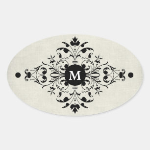 Graue Flanell-Monogramm Ovaler Aufkleber