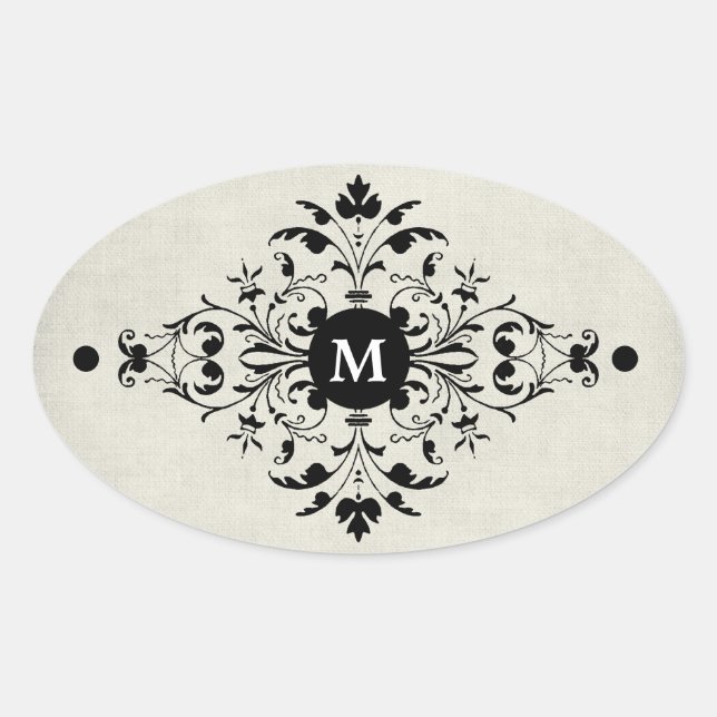 Graue Flanell-Monogramm Ovaler Aufkleber (Vorderseite)