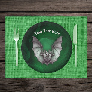 Graue fliegende Fledermaus, grüne spooky Höhle leu Pappteller