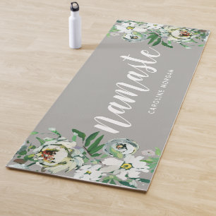 Graue Floral Namaste Mit Monogramm Yogmatte Yogamatte