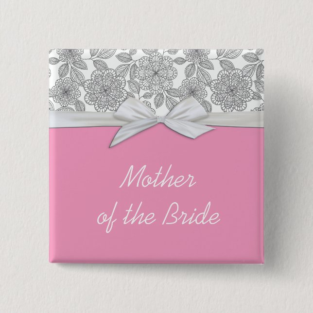 Graue, florale Damask Pink Taste Button (Vorderseite)