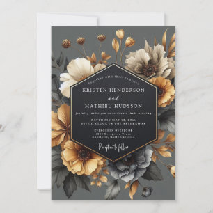 Graue Florale Herbstromanze Hochzeit Einladung