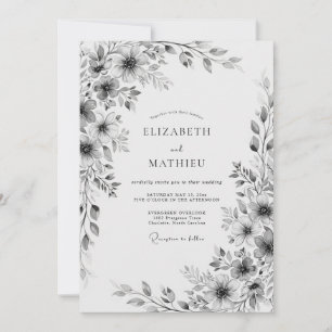 Graue Florale Hochzeit Einladung