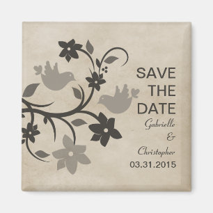 Graue florale Lovebirds speichern das Datumsmagazi Magnet