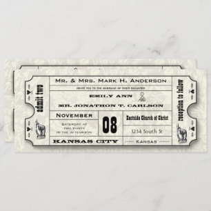 Graue florale Moderne Typografie Ticket Hochzeit Einladung