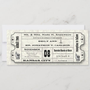 Graue florale Moderne Typografie Ticket Hochzeit Einladung